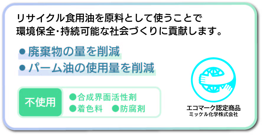 ミッケル化学 再生油をつかった薬用エコ・ハンドソープ リサイクル食用油を原料 とした関連イラスト